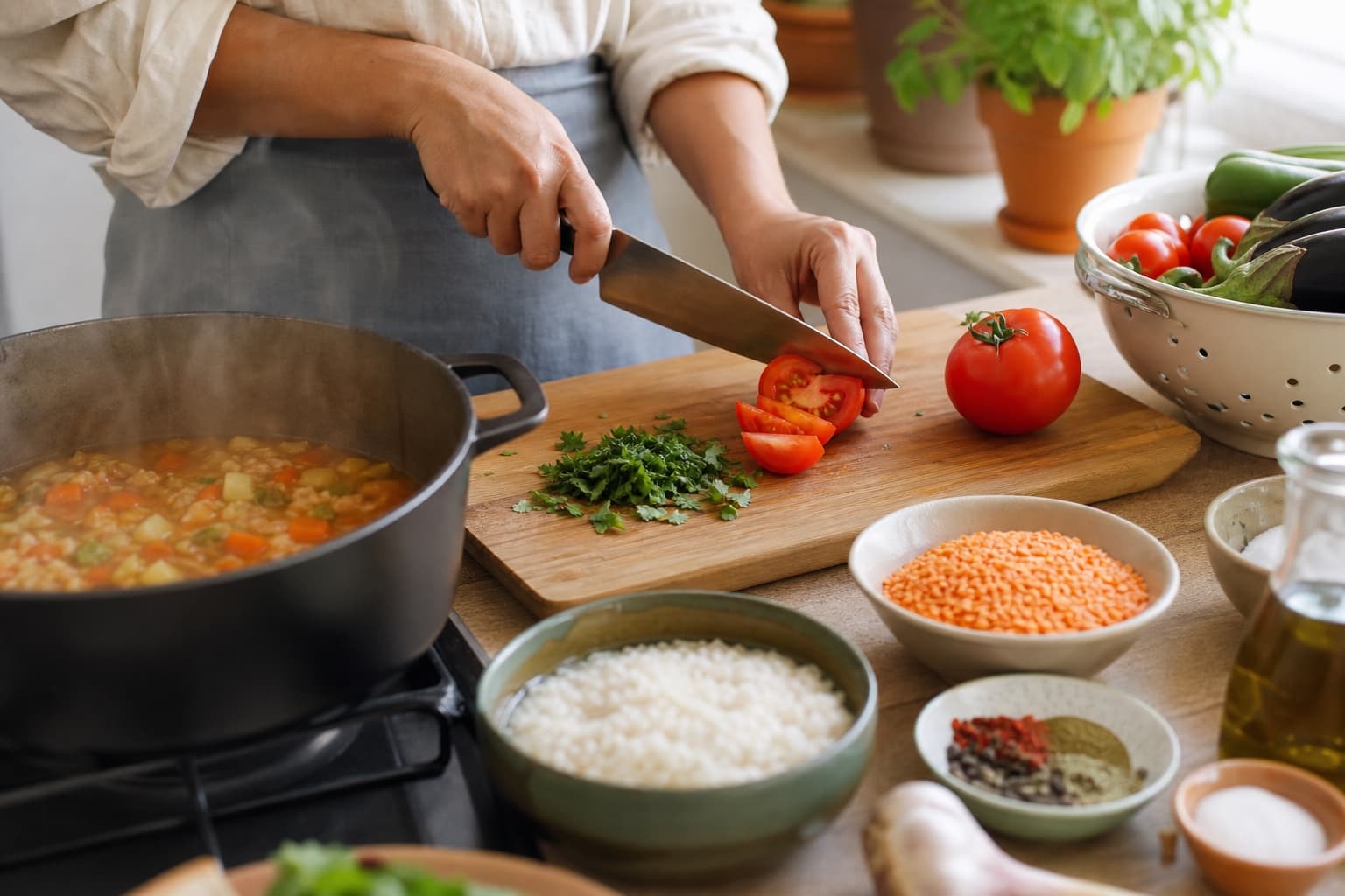 Ev mutfağında yemek hazırlığı